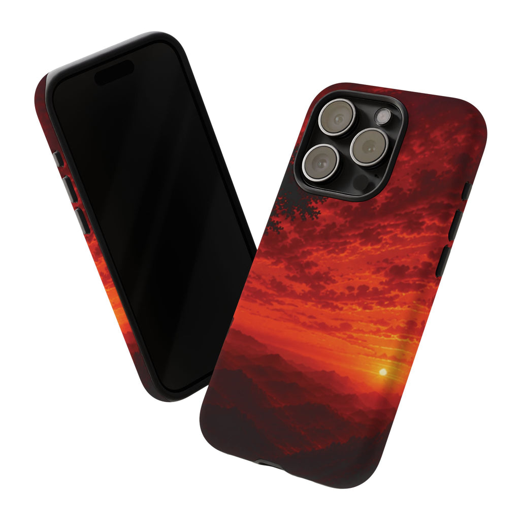 Sunset Mountain Tough Phone Case — Red Horizon Landscape Protective Case
