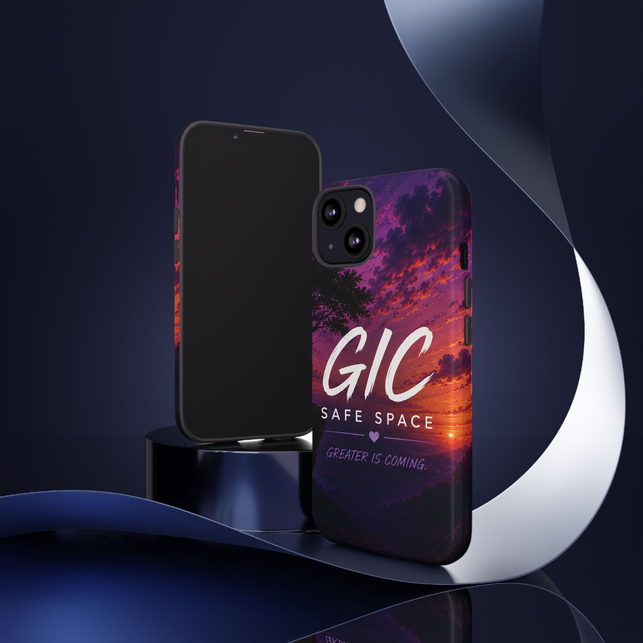 GIC Safe Space Tough Phone Case — "Greater Is Coming" Sunset Design