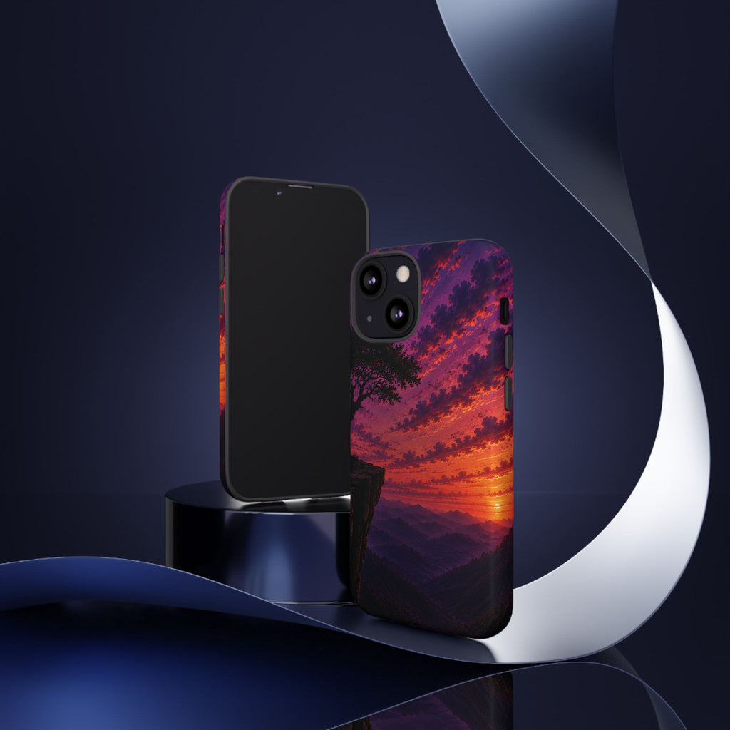 Sunset Cliff Tough Phone Case - Vibrant Purple Orange Landscape for Galaxy & iPhone