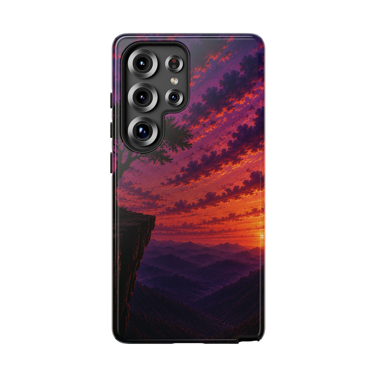 Sunset Cliff Tough Phone Case - Vibrant Purple Orange Landscape for Galaxy & iPhone