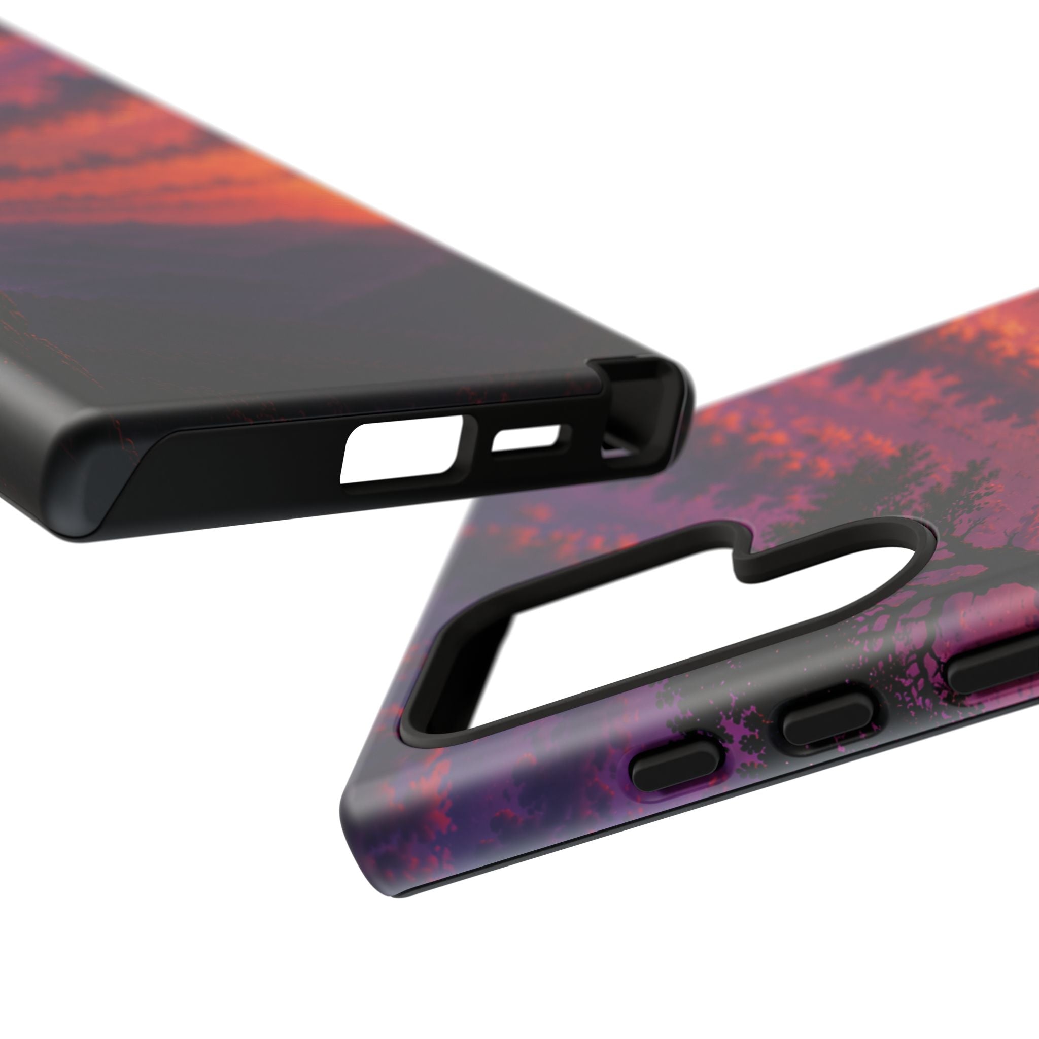 Sunset Cliff Tough Phone Case - Vibrant Purple Orange Landscape for Galaxy & iPhone