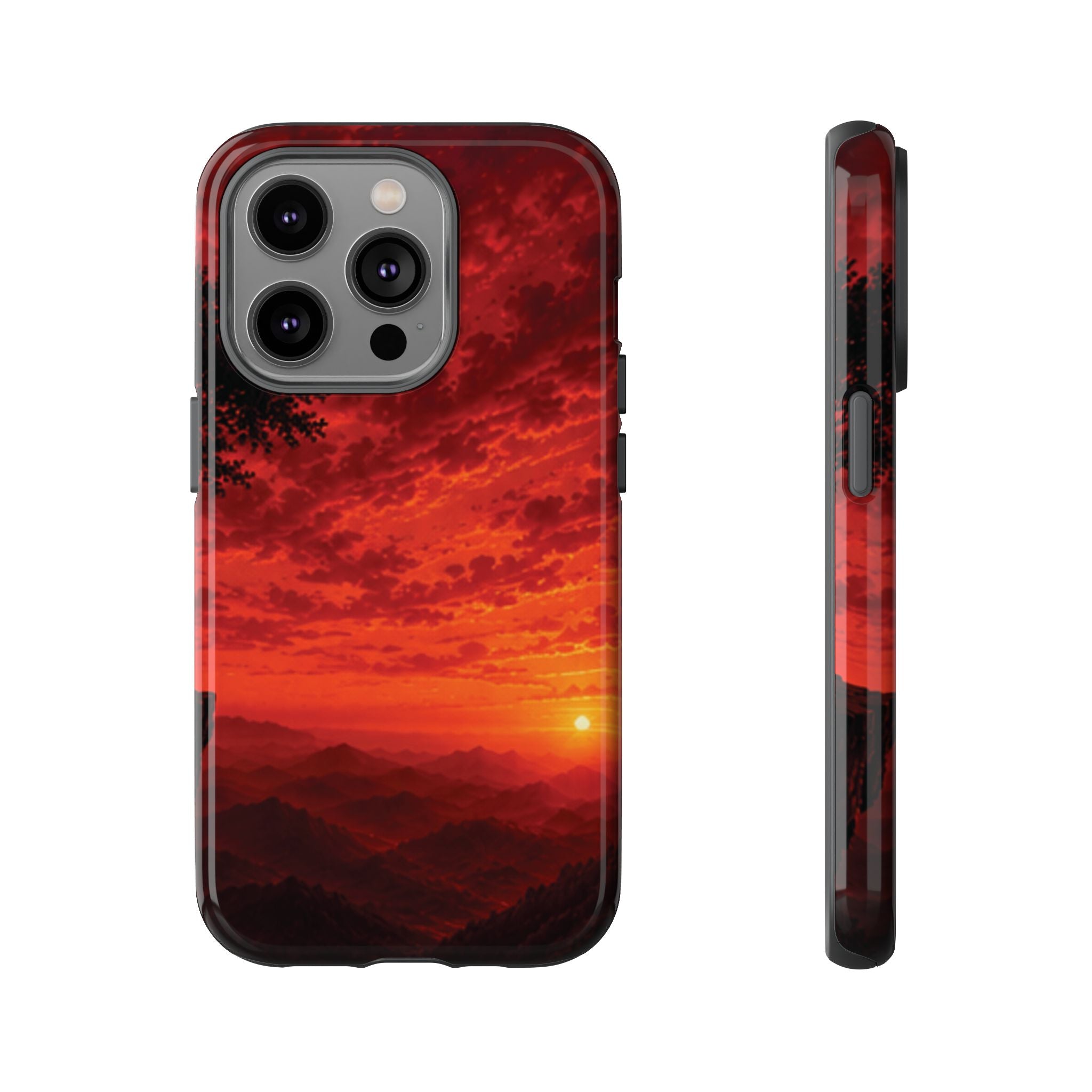 Sunset Mountain Tough Phone Case — Red Horizon Landscape Protective Case
