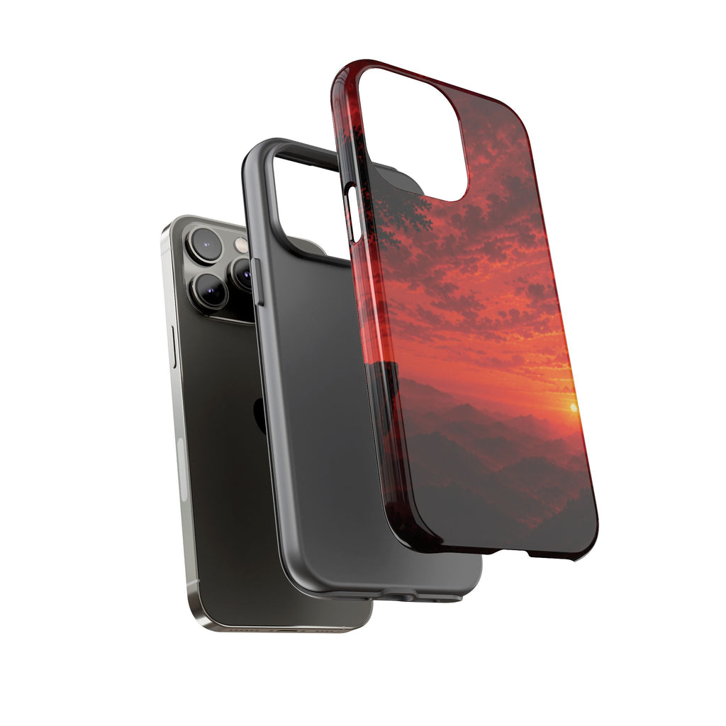 Sunset Mountain Tough Phone Case — Red Horizon Landscape Protective Case