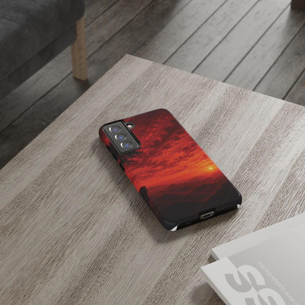 Sunset Mountain Tough Phone Case — Red Horizon Landscape Protective Case