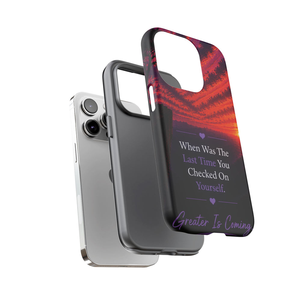 Inspirational Phone Case - "When Was The Last Time You Checked On Yourself?" Sunset Self-Care Quote