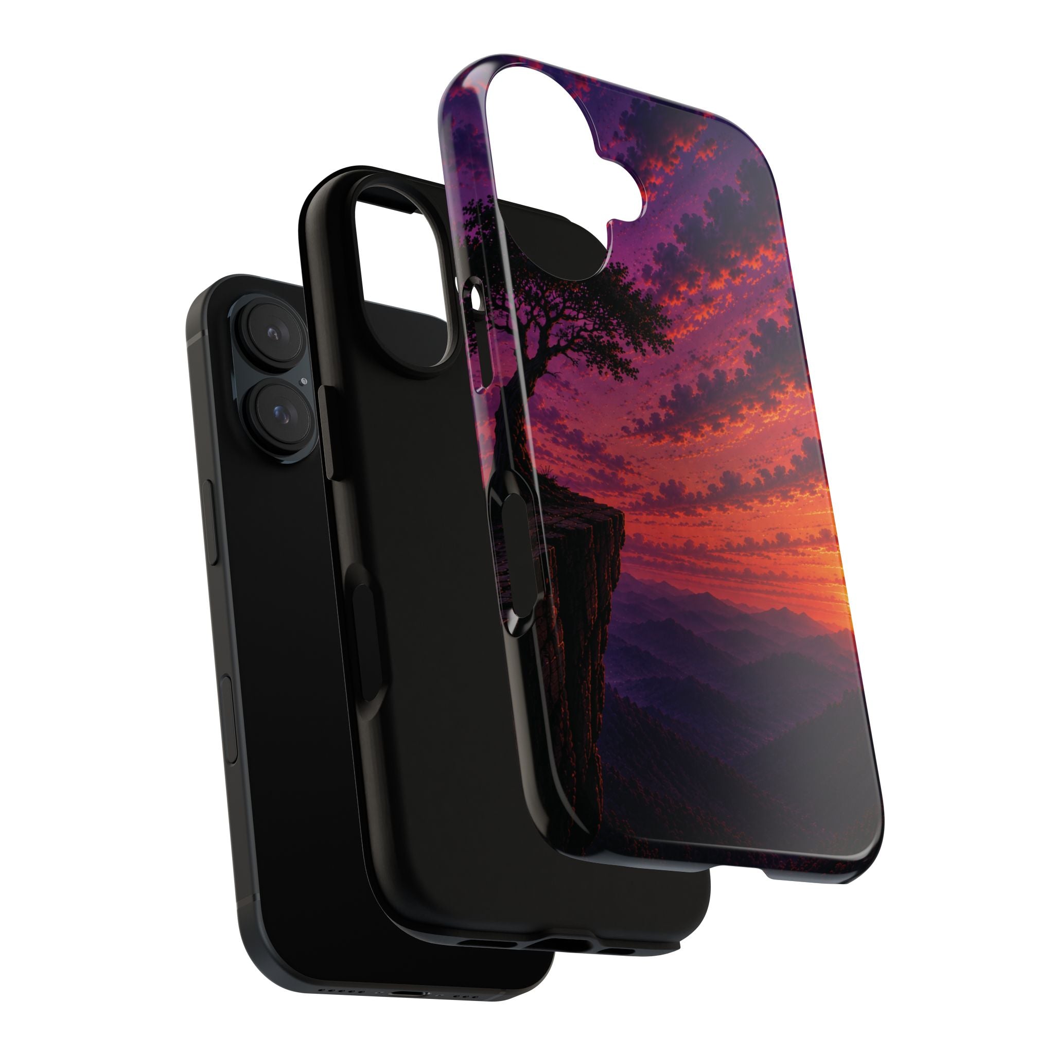 Sunset Cliff Tough Phone Case - Vibrant Purple Orange Landscape for Galaxy & iPhone