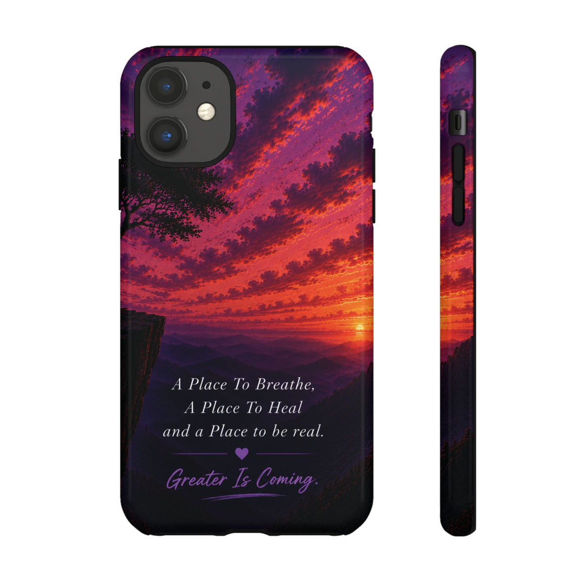 Sunset Serenity Phone Case – “A Place To Breathe, A Place To Heal” Inspirational Galaxy Case