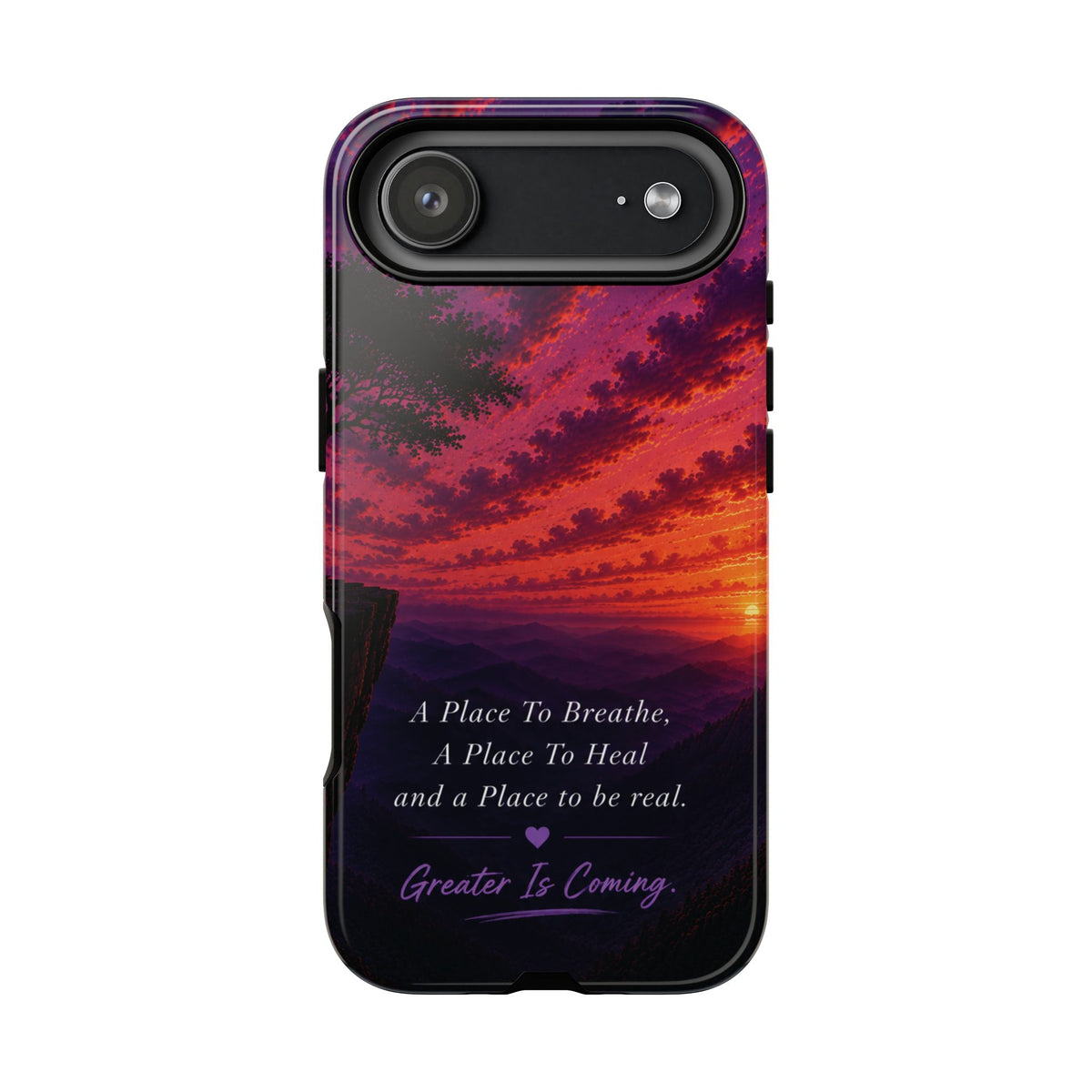 Sunset Serenity Phone Case – “A Place To Breathe, A Place To Heal” Inspirational Galaxy Case