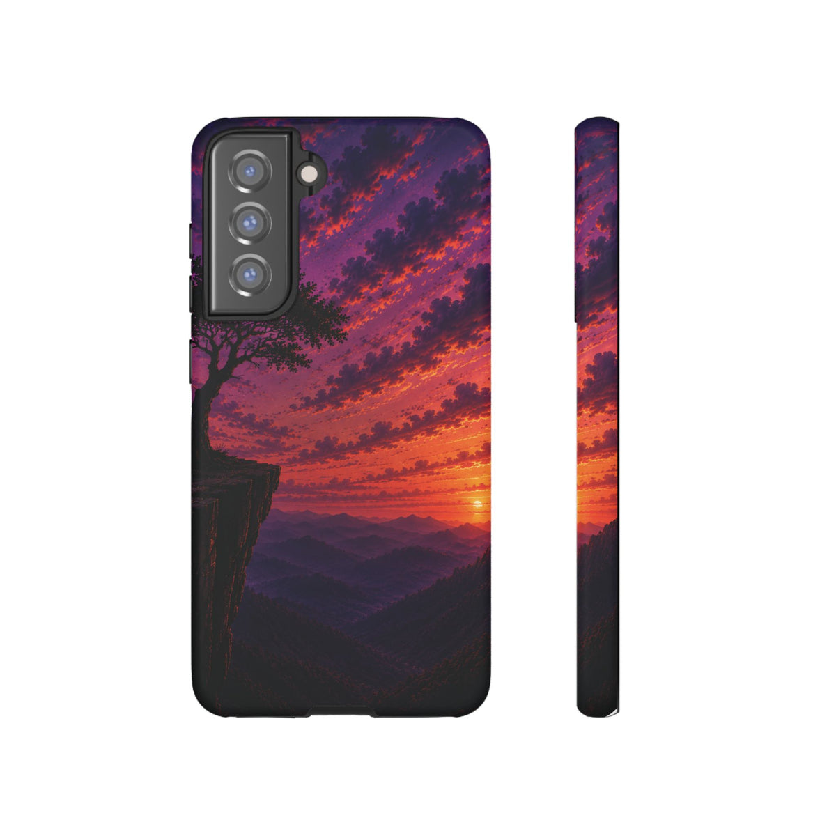 Sunset Cliff Tough Phone Case - Vibrant Purple Orange Landscape for Galaxy & iPhone