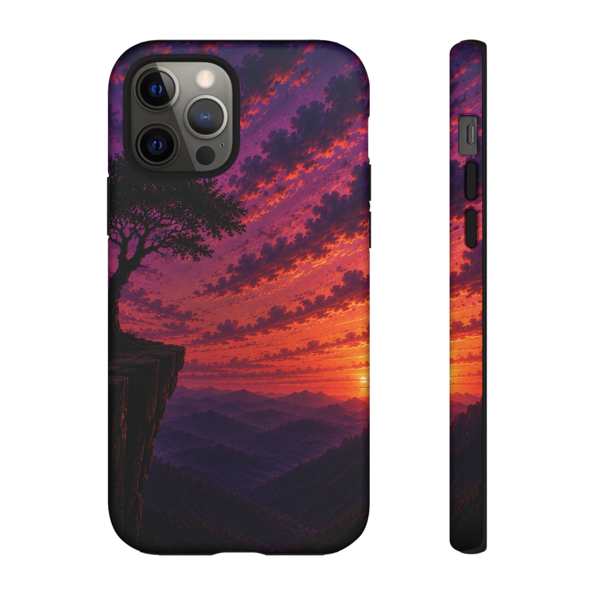 Sunset Cliff Tough Phone Case - Vibrant Purple Orange Landscape for Galaxy & iPhone