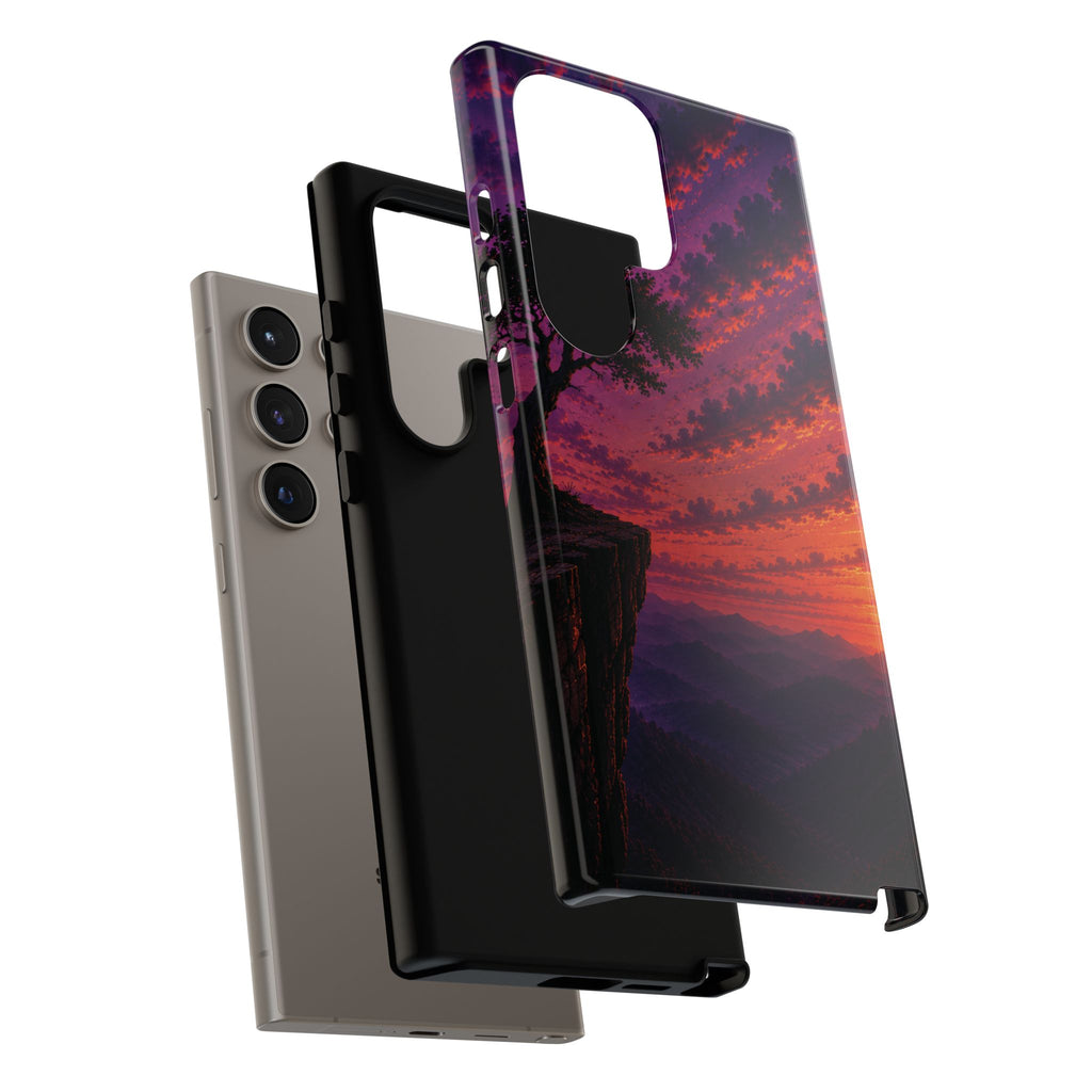 Sunset Cliff Tough Phone Case - Vibrant Purple Orange Landscape for Galaxy & iPhone