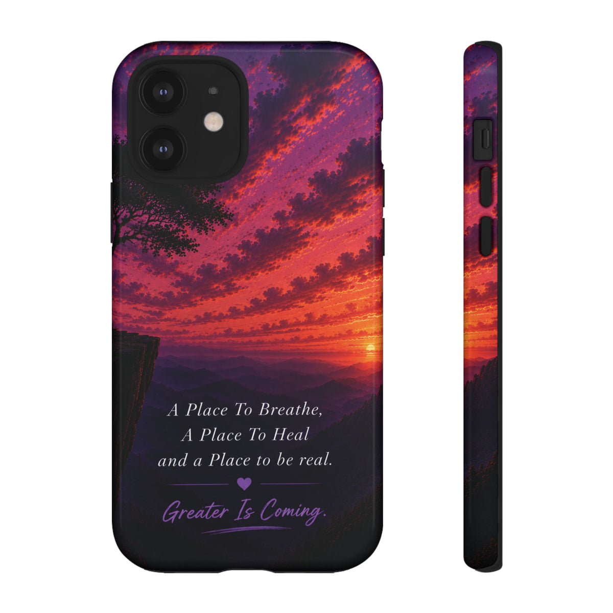 Sunset Serenity Phone Case – “A Place To Breathe, A Place To Heal” Inspirational Galaxy Case