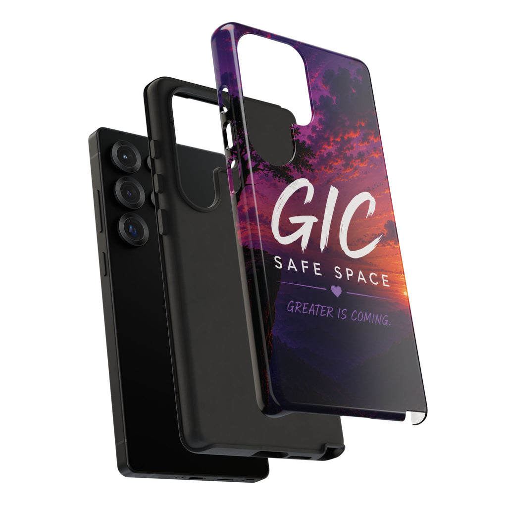 GIC Safe Space Tough Phone Case — "Greater Is Coming" Sunset Design