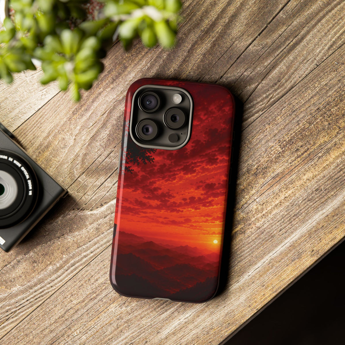 Sunset Mountain Tough Phone Case — Red Horizon Landscape Protective Case