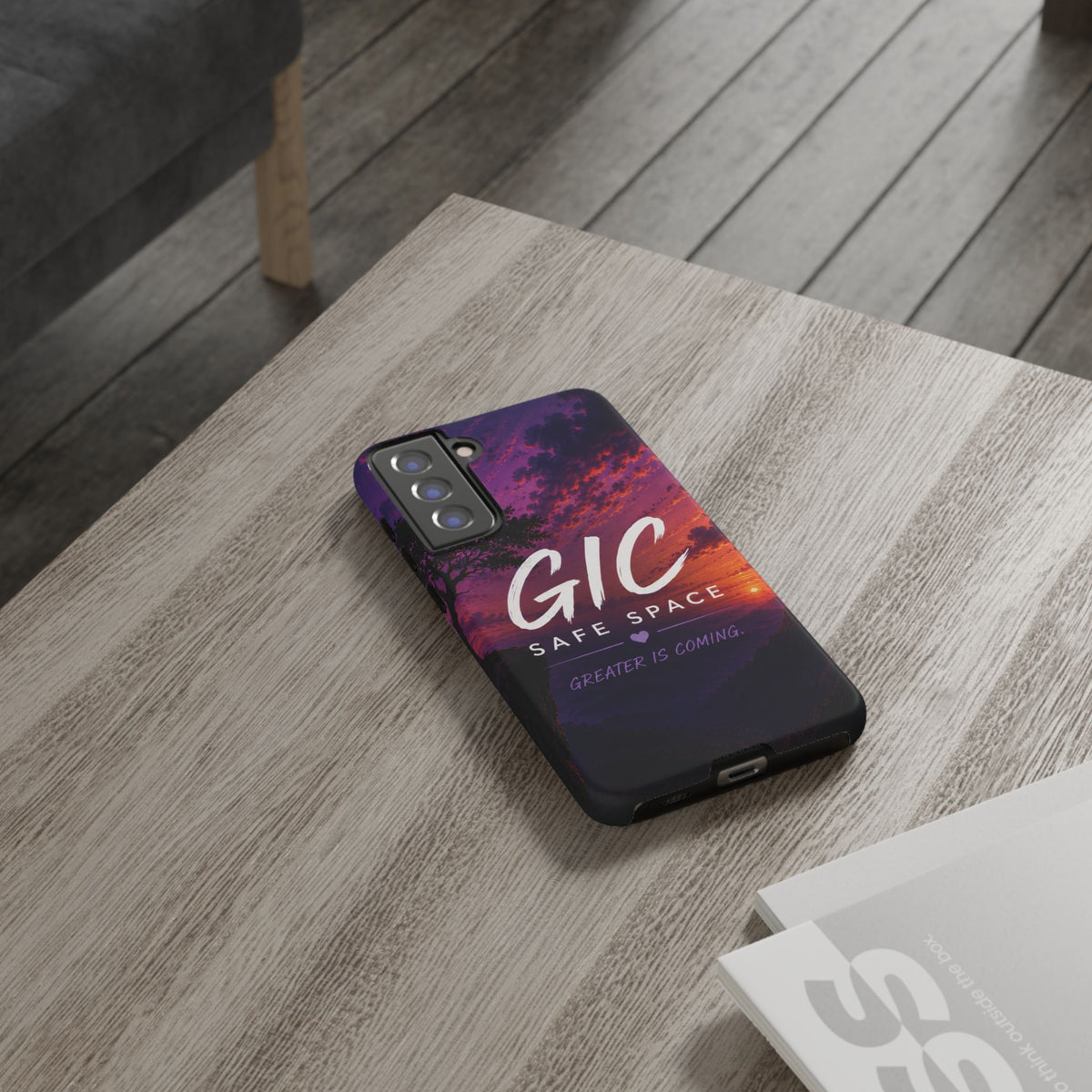 GIC Safe Space Tough Phone Case — "Greater Is Coming" Sunset Design