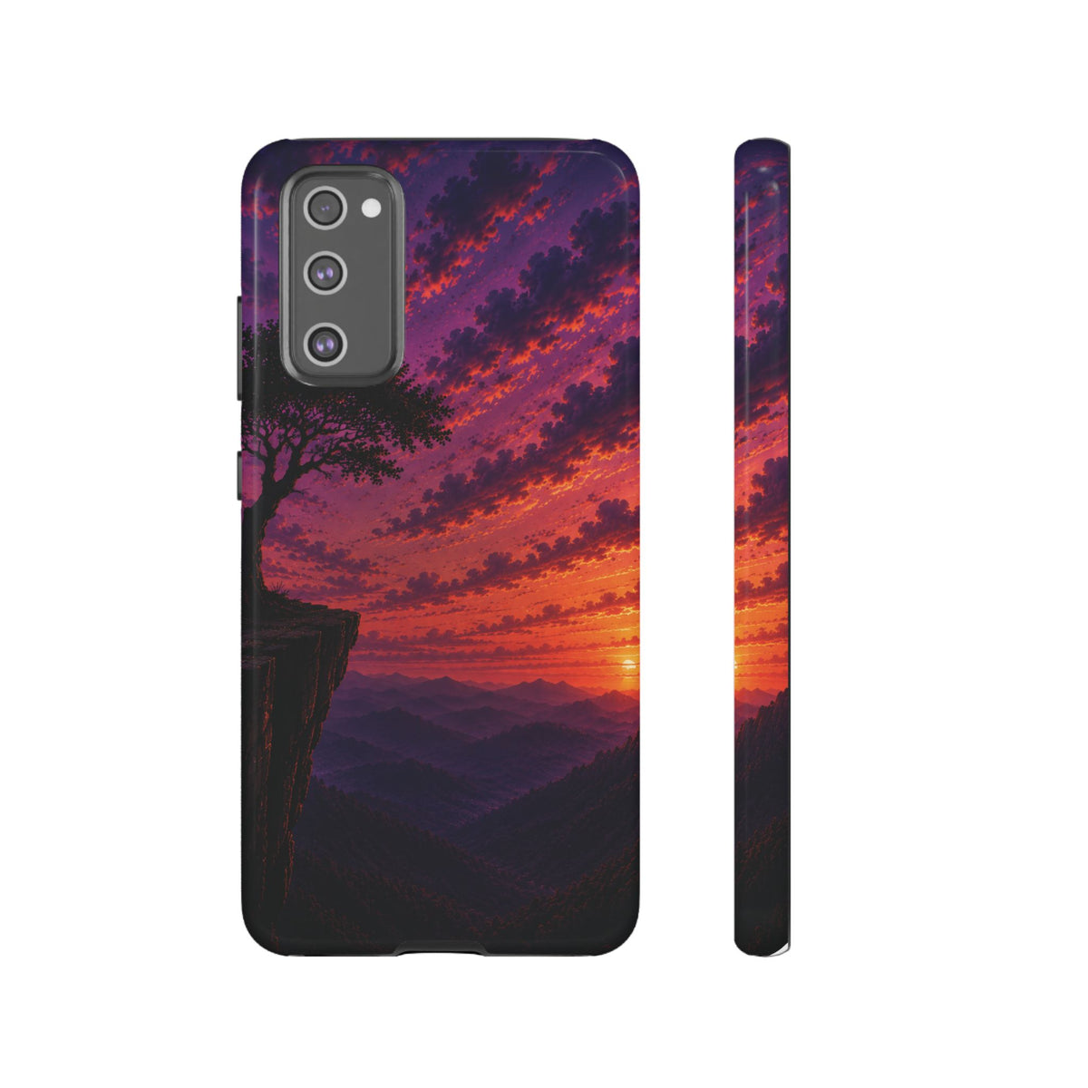 Sunset Cliff Tough Phone Case - Vibrant Purple Orange Landscape for Galaxy & iPhone