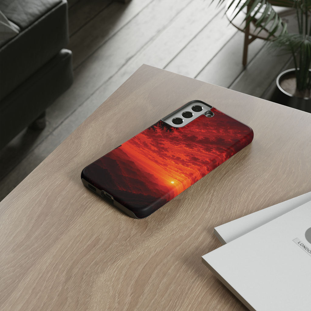 Sunset Mountain Tough Phone Case — Red Horizon Landscape Protective Case
