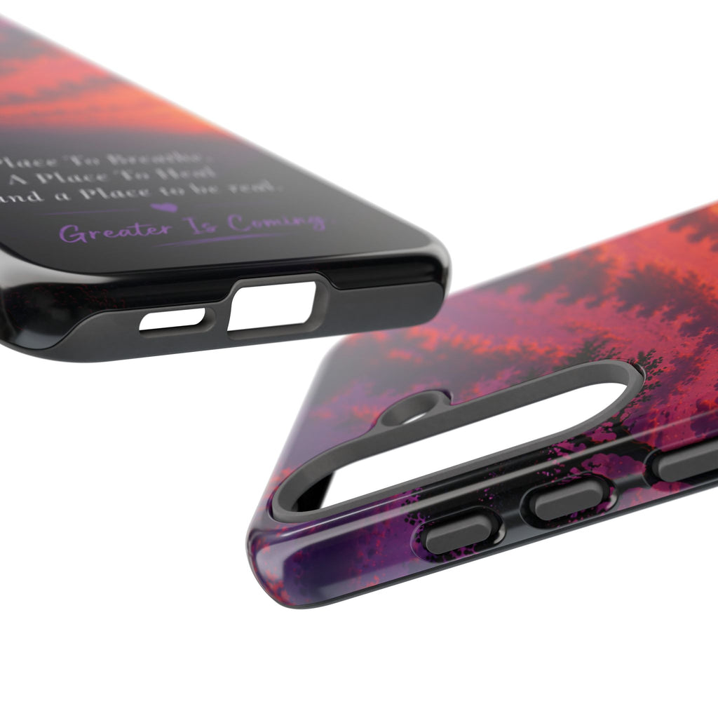 Sunset Serenity Phone Case – “A Place To Breathe, A Place To Heal” Inspirational Galaxy Case