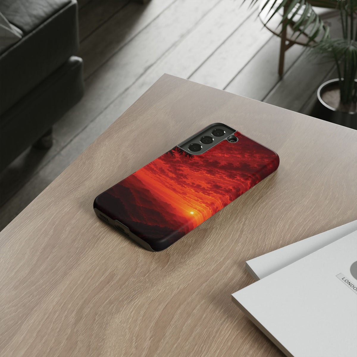 Sunset Mountain Tough Phone Case — Red Horizon Landscape Protective Case