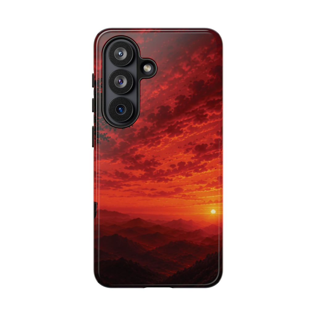 Sunset Mountain Tough Phone Case — Red Horizon Landscape Protective Case