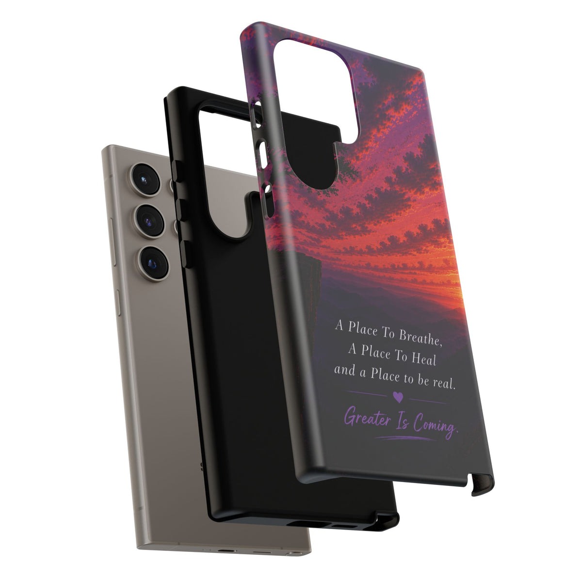 Sunset Serenity Phone Case – “A Place To Breathe, A Place To Heal” Inspirational Galaxy Case