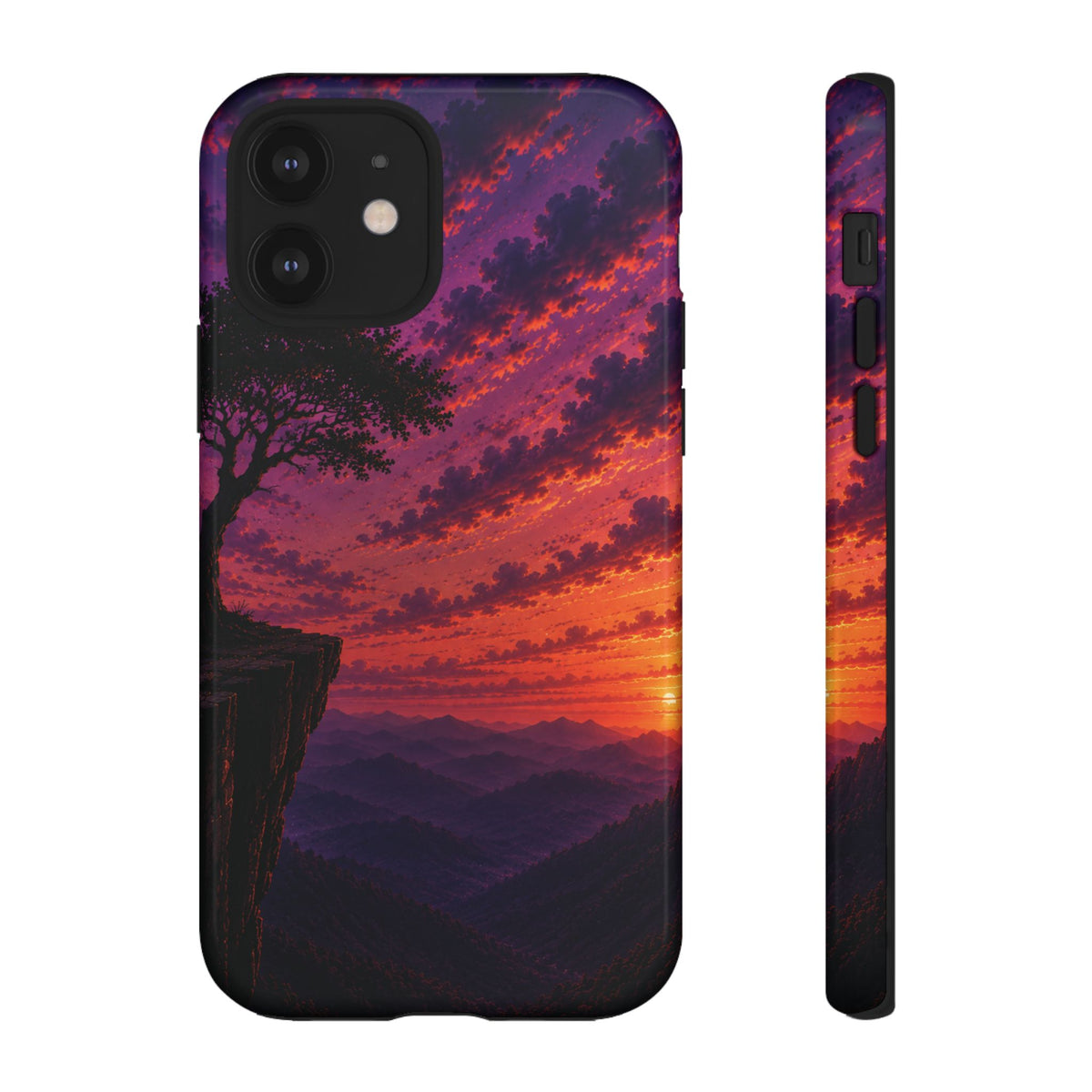 Sunset Cliff Tough Phone Case - Vibrant Purple Orange Landscape for Galaxy & iPhone