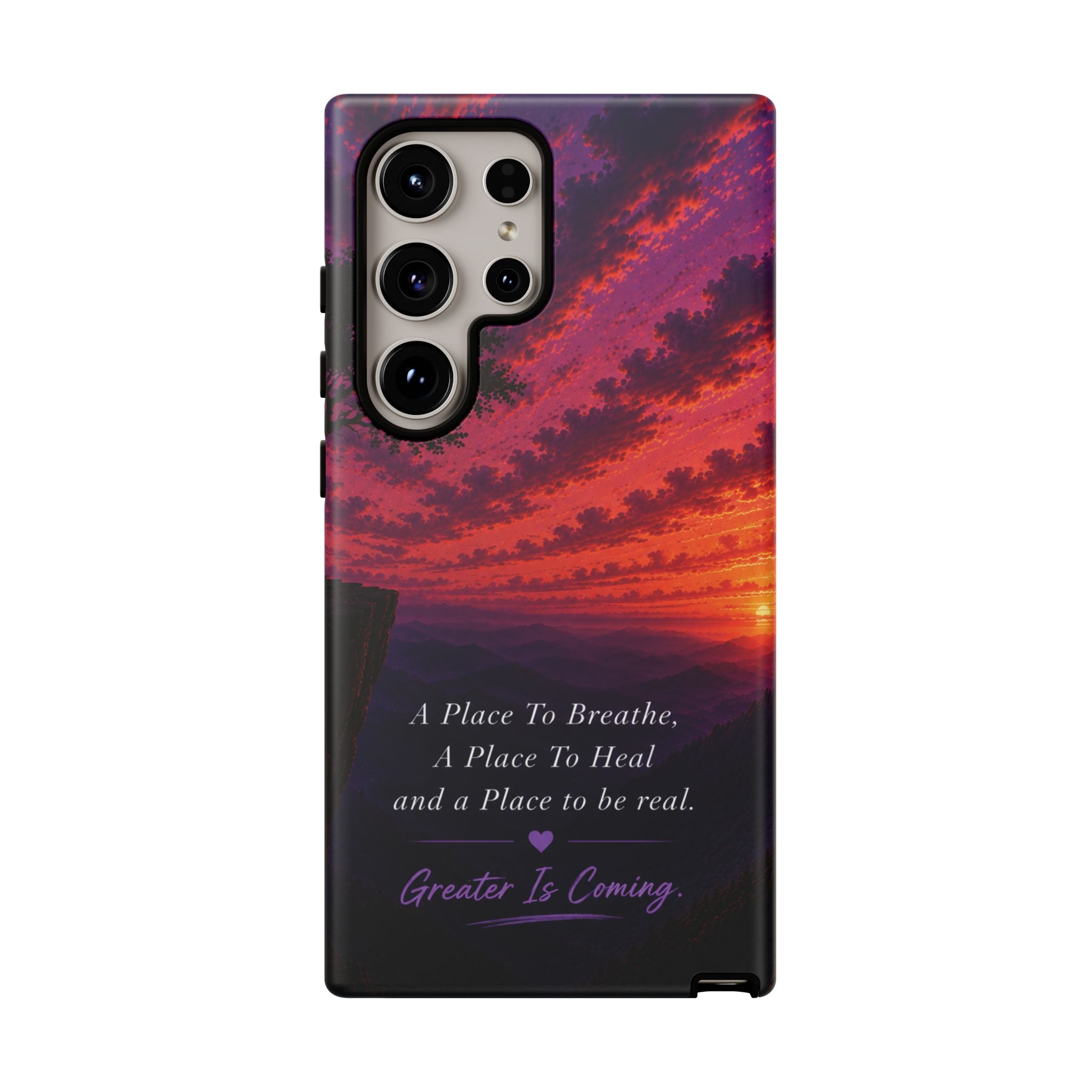 Sunset Serenity Phone Case – “A Place To Breathe, A Place To Heal” Inspirational Galaxy Case