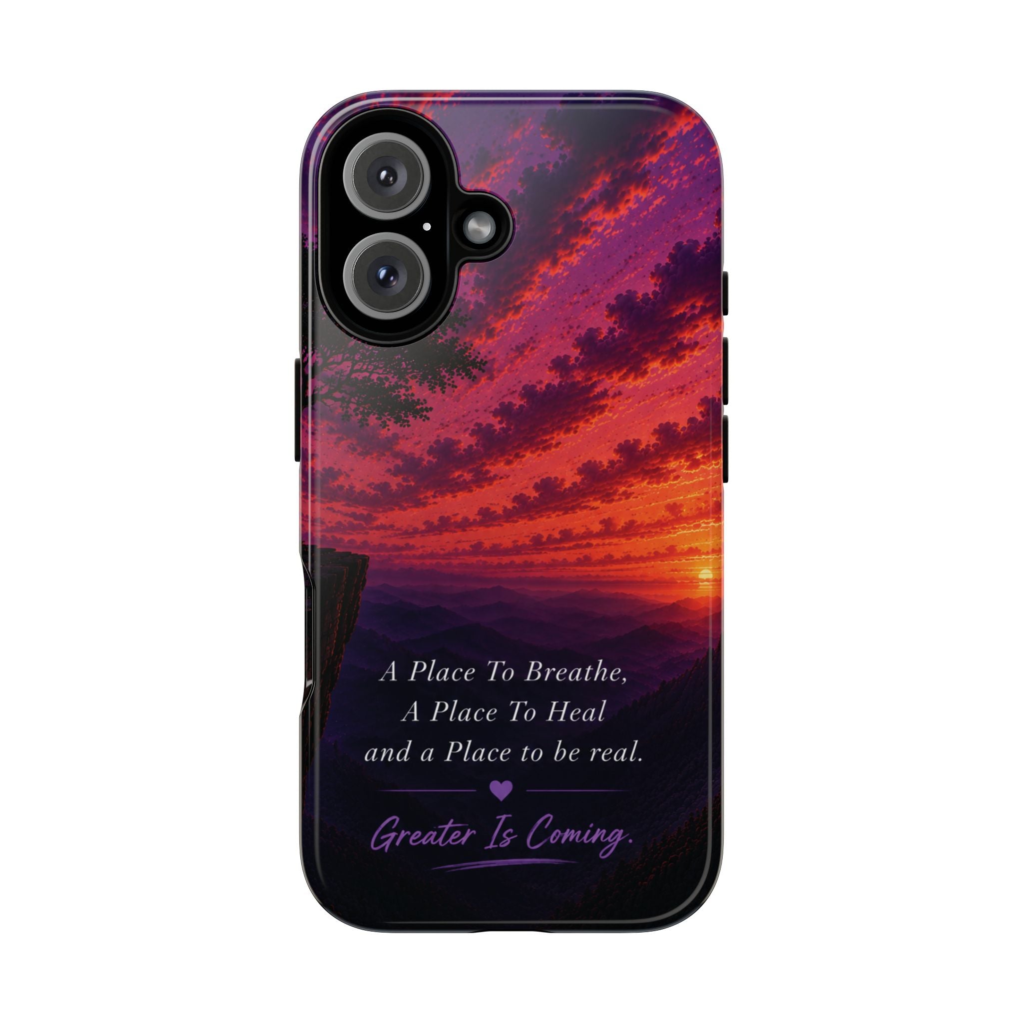 Sunset Serenity Phone Case – “A Place To Breathe, A Place To Heal” Inspirational Galaxy Case