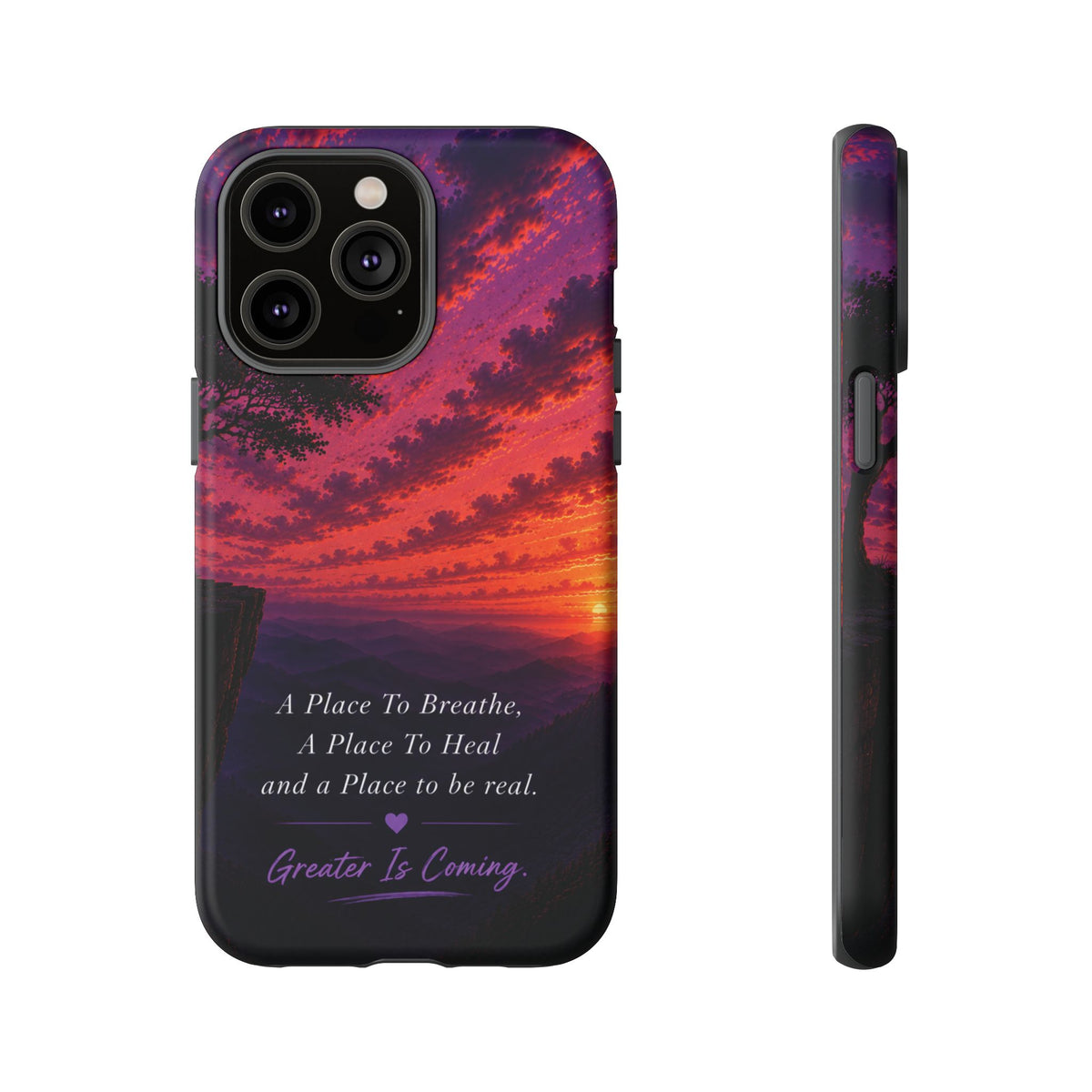 Sunset Serenity Phone Case – “A Place To Breathe, A Place To Heal” Inspirational Galaxy Case