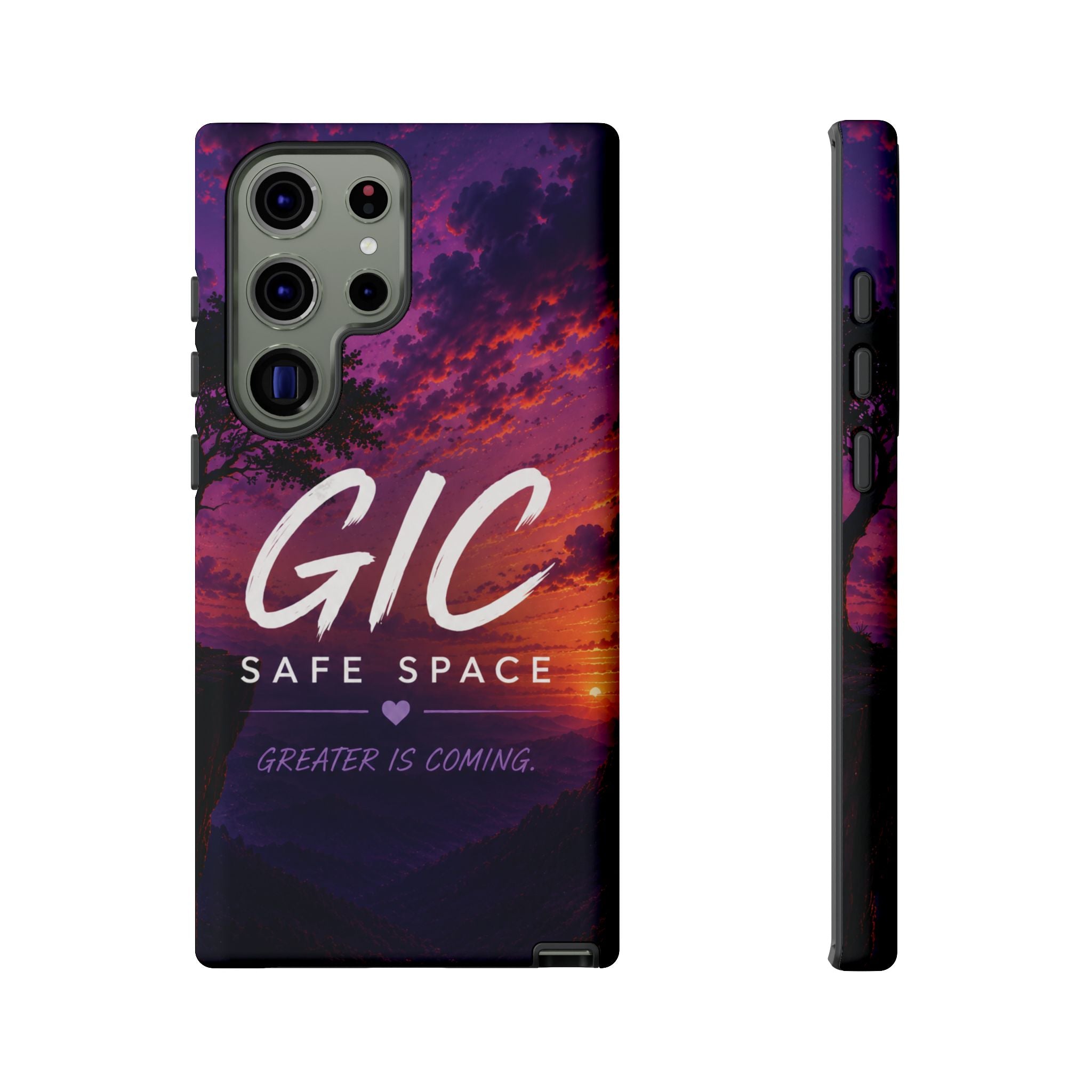 GIC Safe Space Tough Phone Case — "Greater Is Coming" Sunset Design