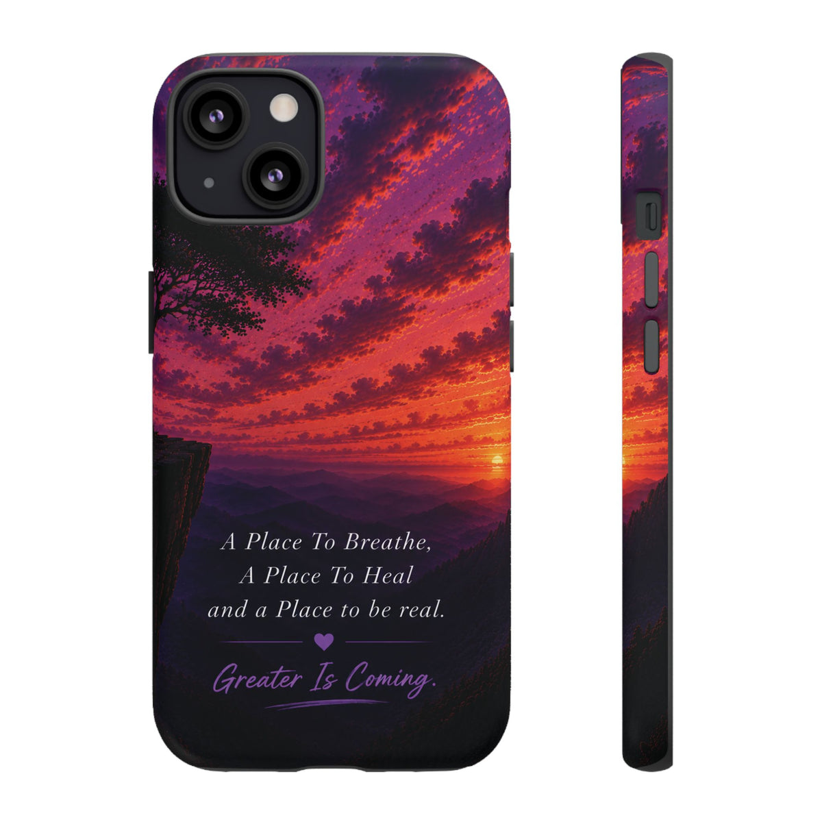 Sunset Serenity Phone Case – “A Place To Breathe, A Place To Heal” Inspirational Galaxy Case