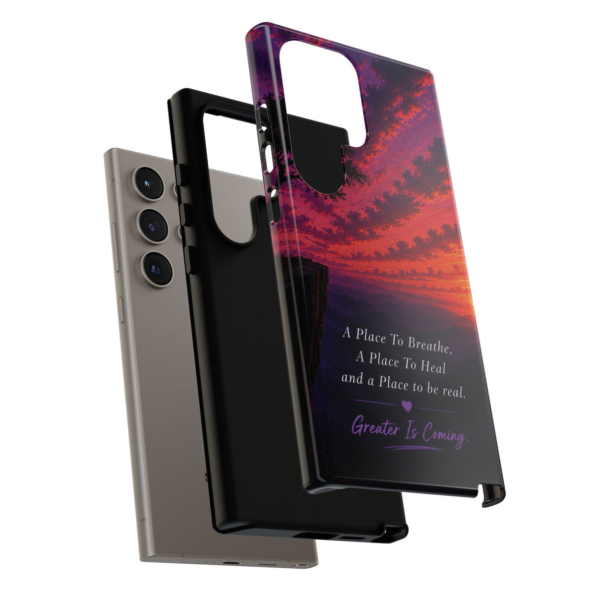 Sunset Serenity Phone Case – “A Place To Breathe, A Place To Heal” Inspirational Galaxy Case