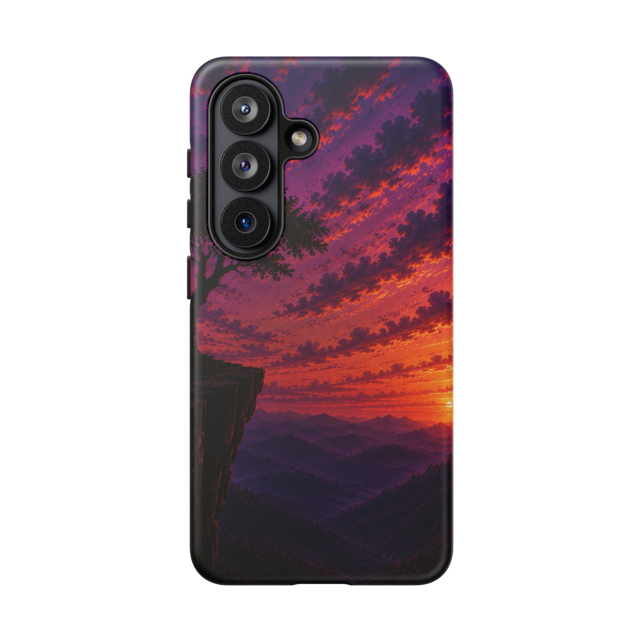 Sunset Cliff Tough Phone Case - Vibrant Purple Orange Landscape for Galaxy & iPhone
