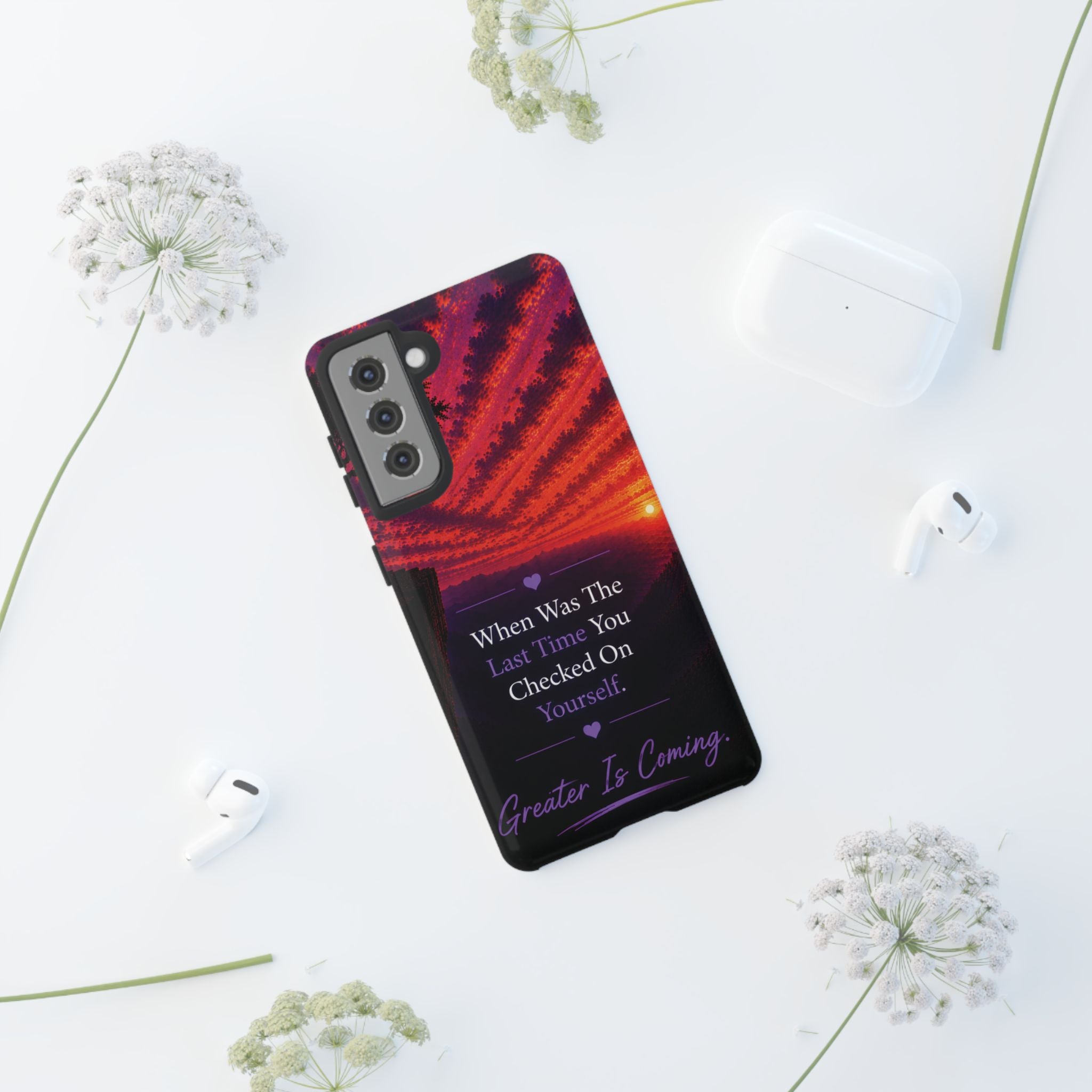Inspirational Phone Case - "When Was The Last Time You Checked On Yourself?" Sunset Self-Care Quote