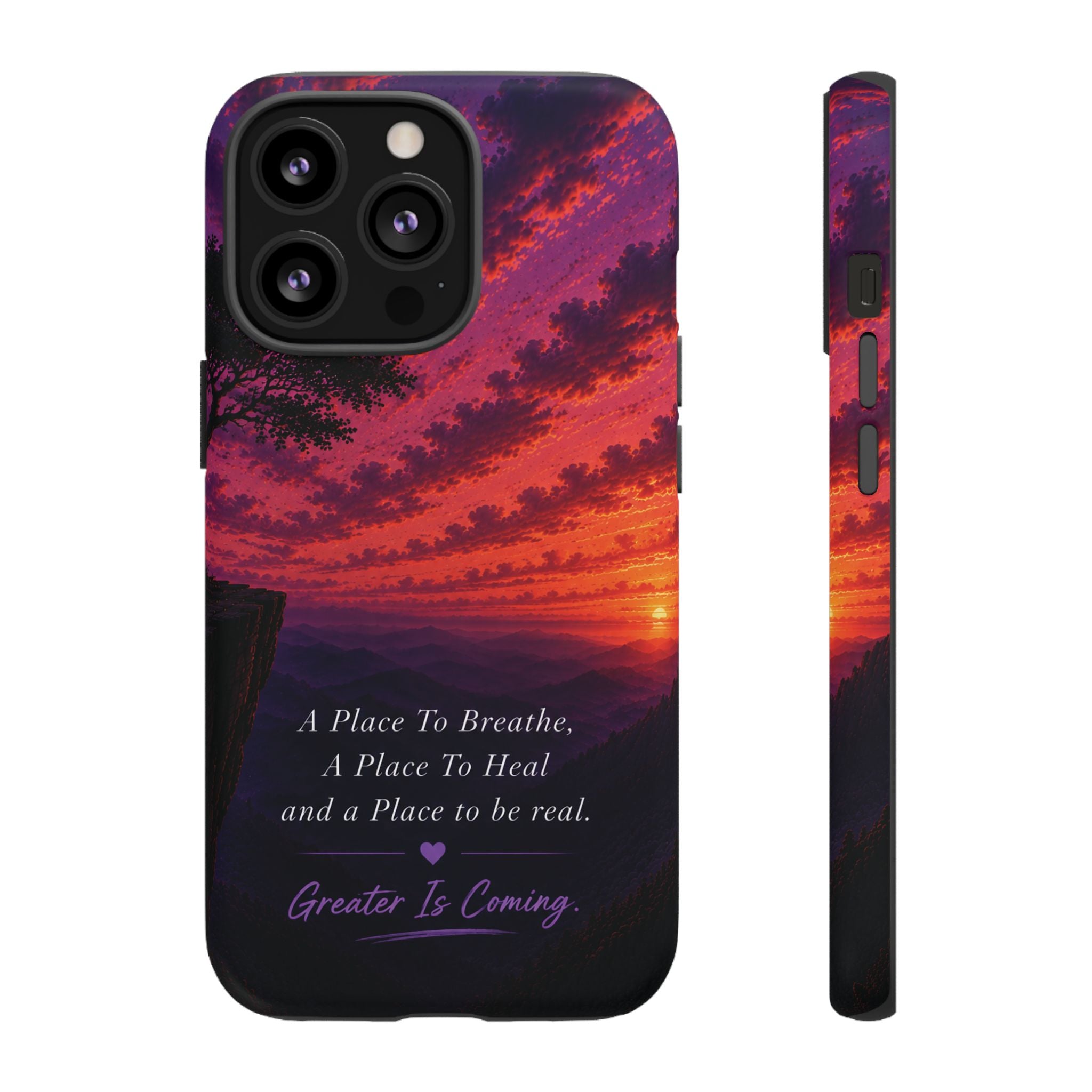 Sunset Serenity Phone Case – “A Place To Breathe, A Place To Heal” Inspirational Galaxy Case