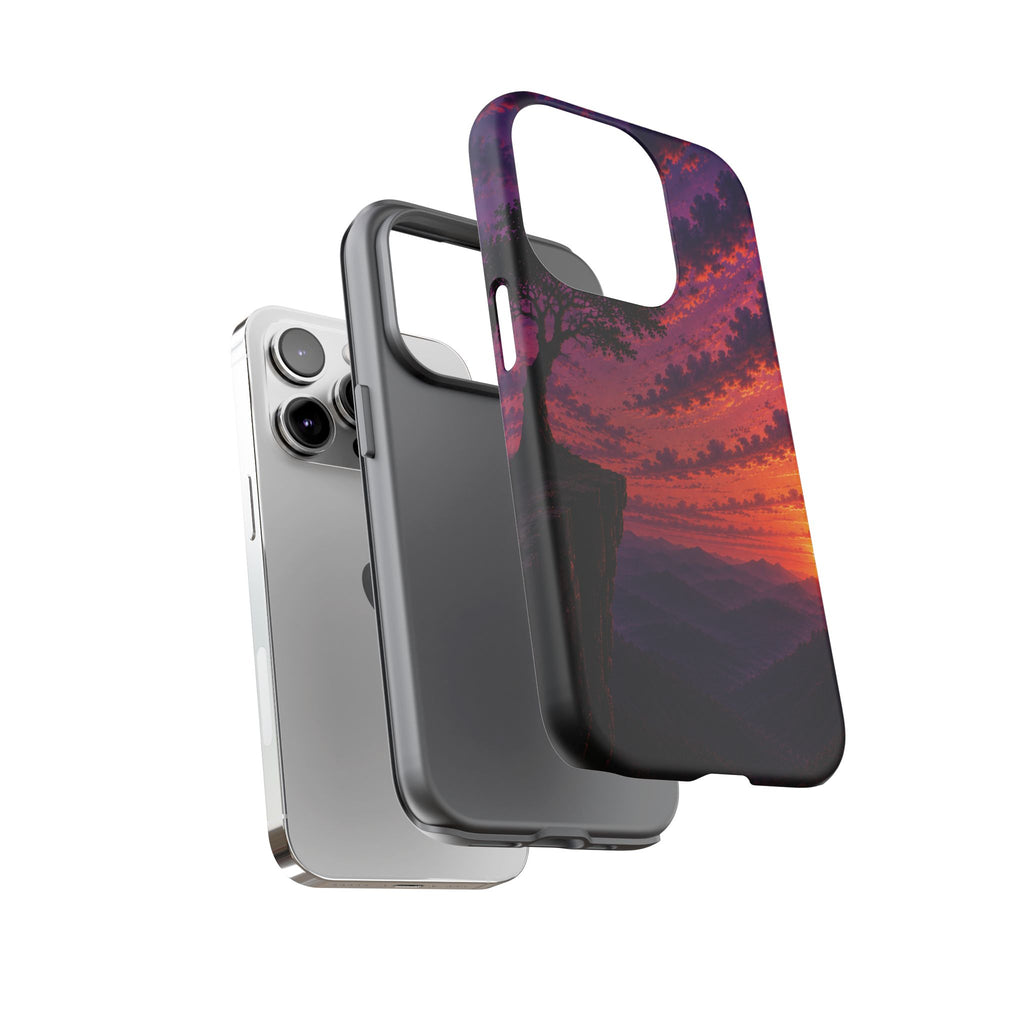 Sunset Cliff Tough Phone Case - Vibrant Purple Orange Landscape for Galaxy & iPhone