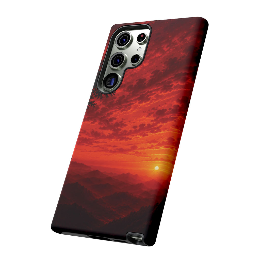 Sunset Mountain Tough Phone Case — Red Horizon Landscape Protective Case