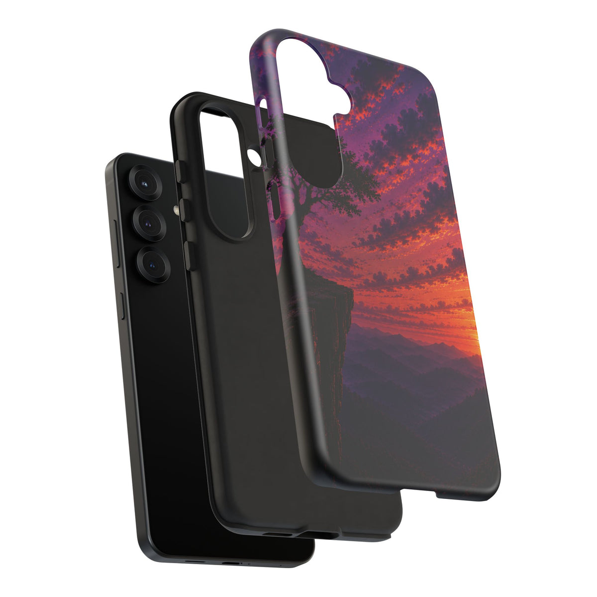 Sunset Cliff Tough Phone Case - Vibrant Purple Orange Landscape for Galaxy & iPhone