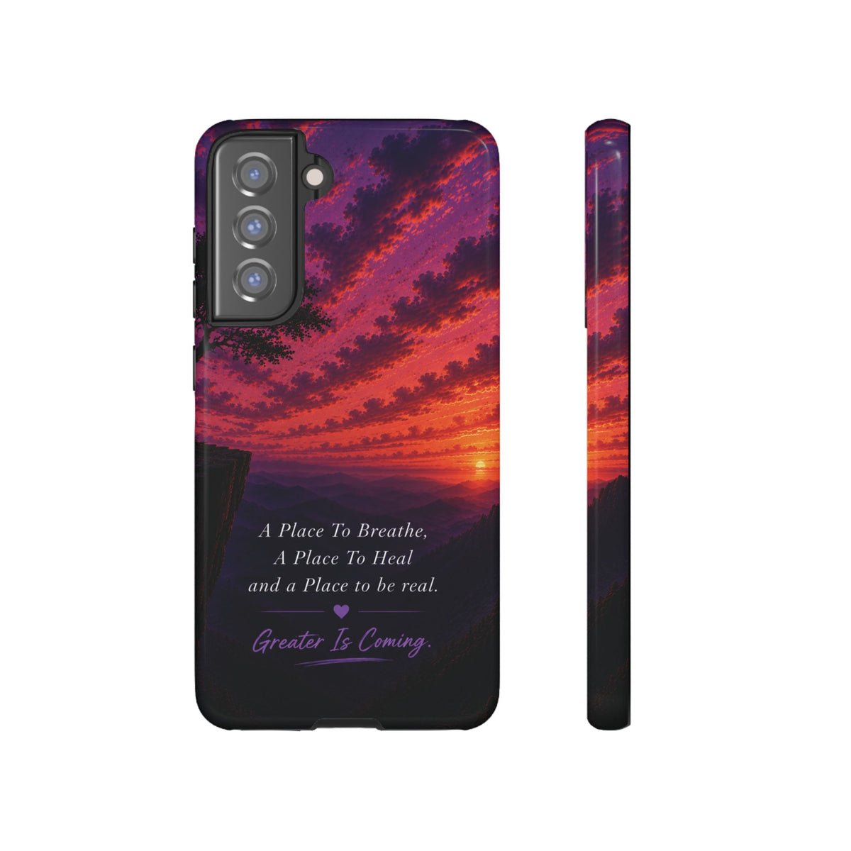 Sunset Serenity Phone Case – “A Place To Breathe, A Place To Heal” Inspirational Galaxy Case