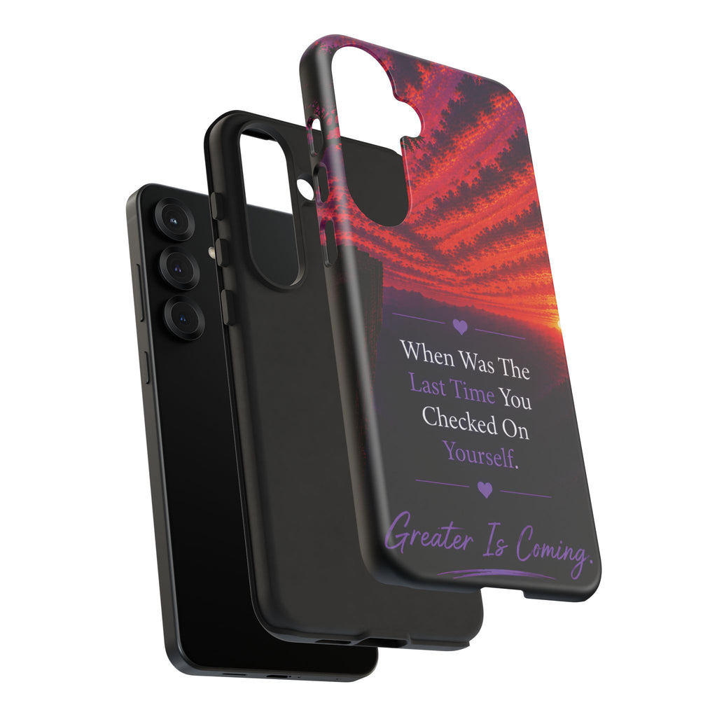 Inspirational Phone Case - "When Was The Last Time You Checked On Yourself?" Sunset Self-Care Quote