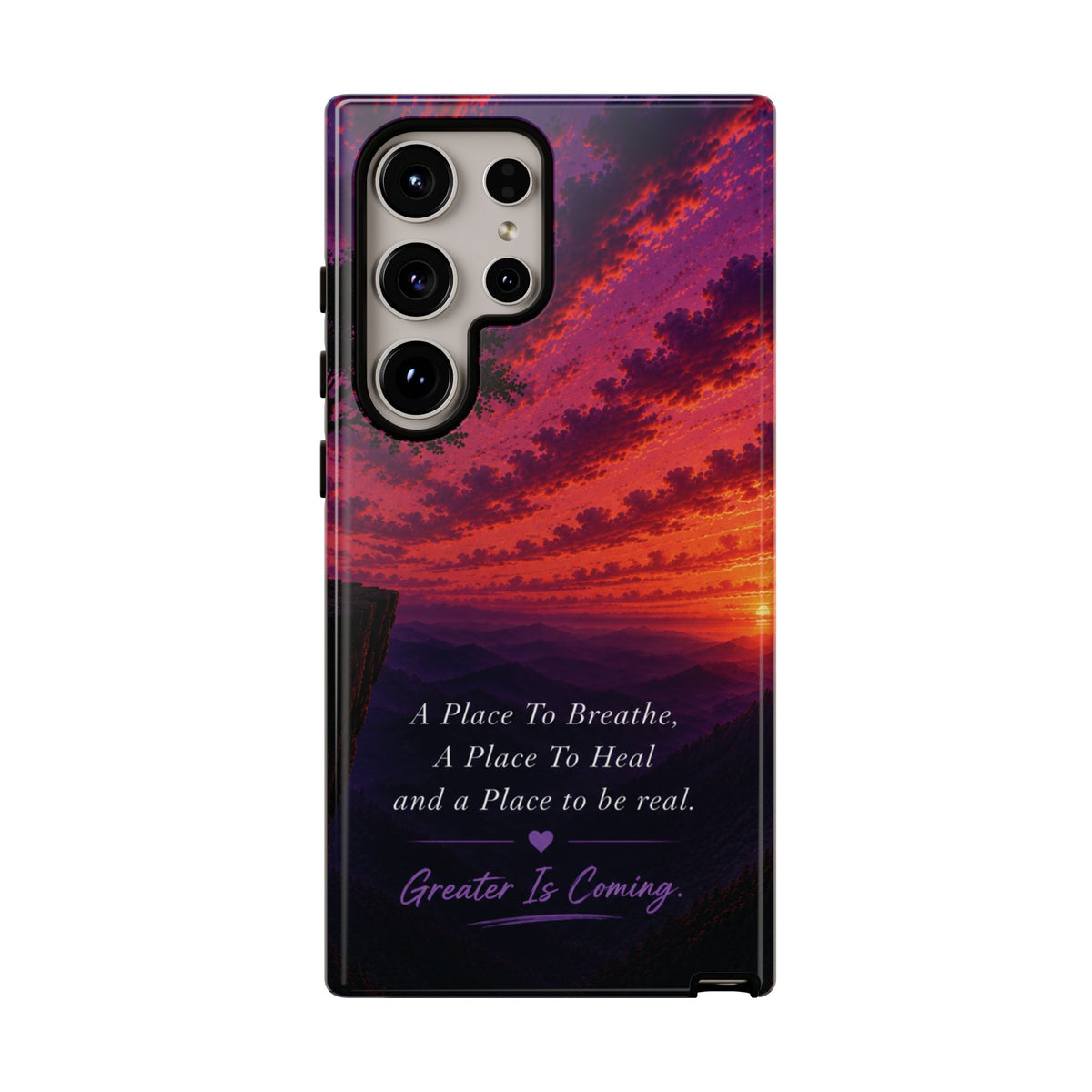 Sunset Serenity Phone Case – “A Place To Breathe, A Place To Heal” Inspirational Galaxy Case