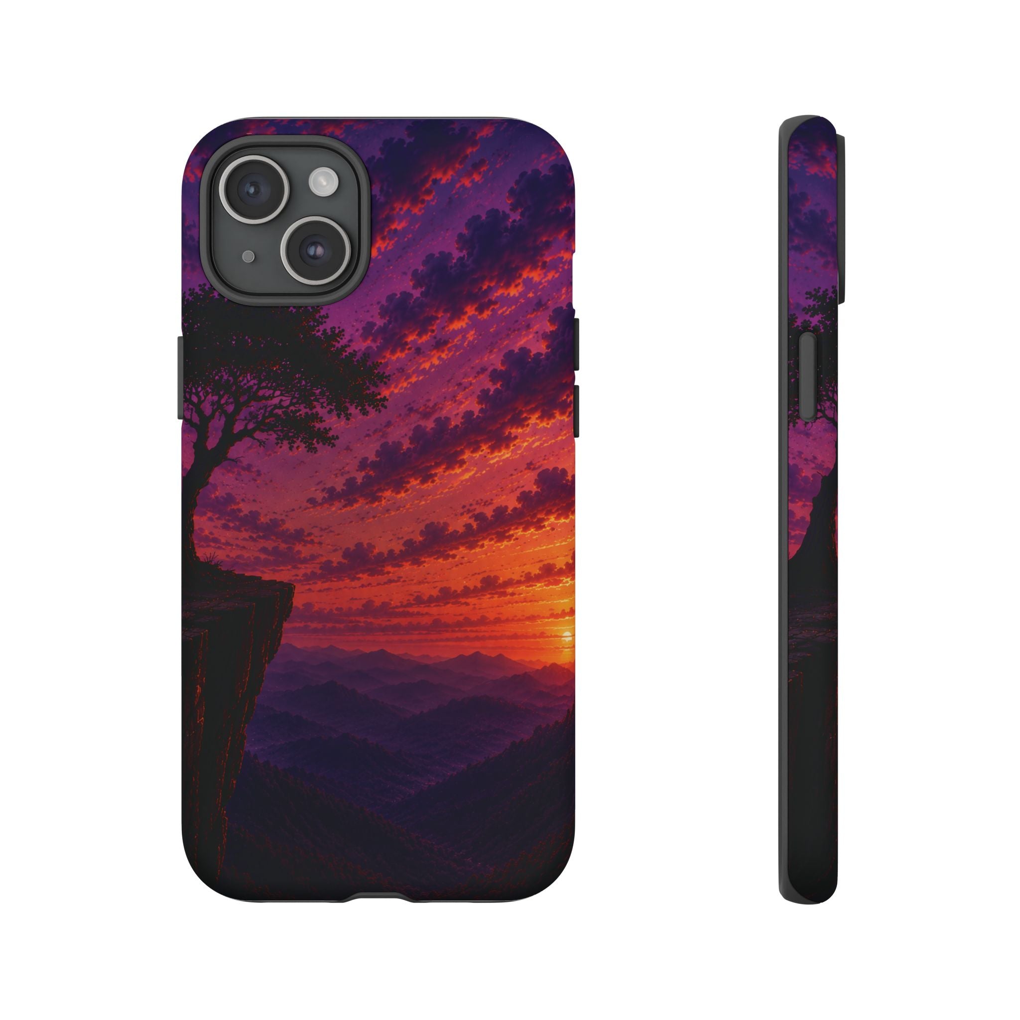Sunset Cliff Tough Phone Case - Vibrant Purple Orange Landscape for Galaxy & iPhone