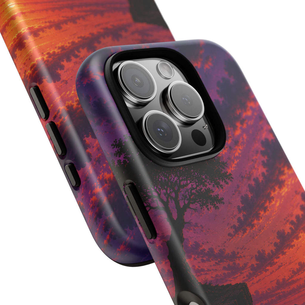 Sunset Cliff Tough Phone Case - Vibrant Purple Orange Landscape for Galaxy & iPhone