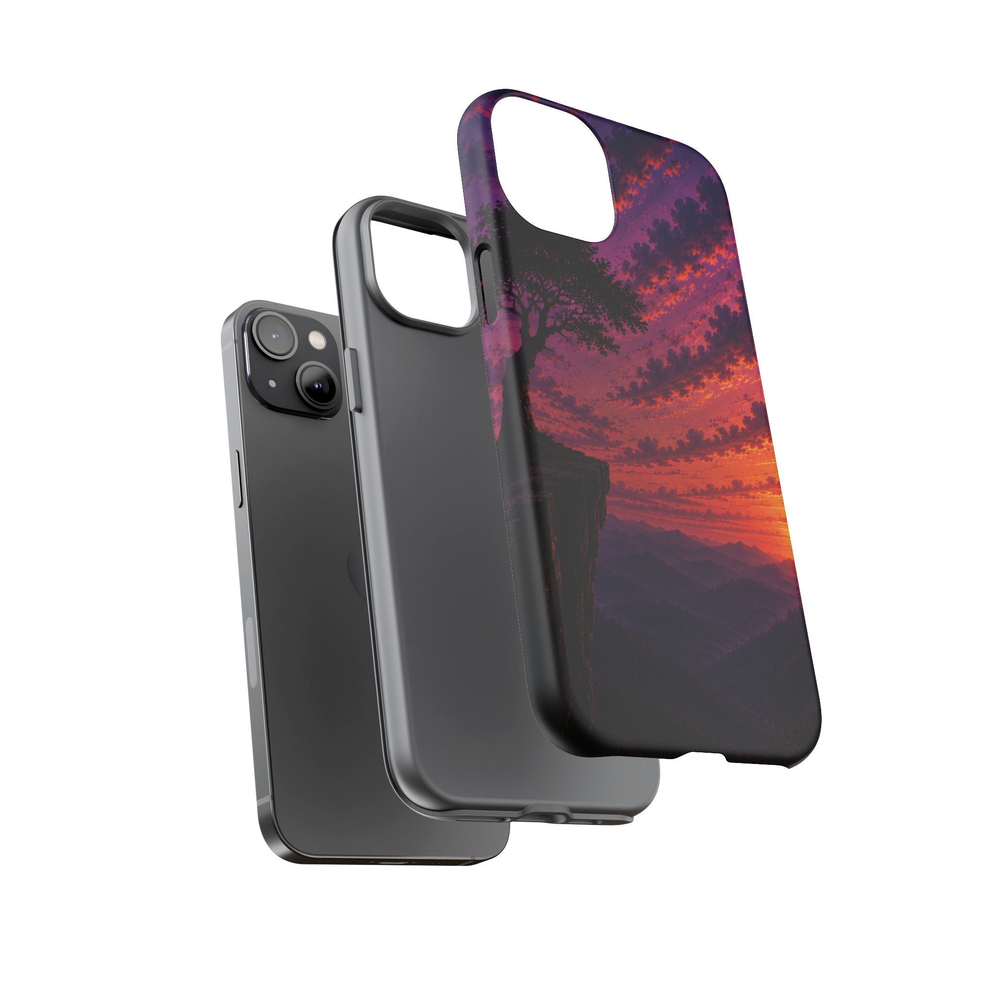 Sunset Cliff Tough Phone Case - Vibrant Purple Orange Landscape for Galaxy & iPhone