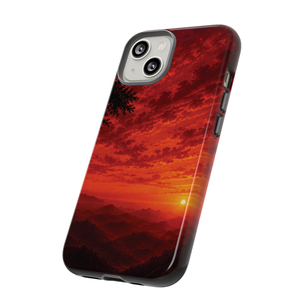 Sunset Mountain Tough Phone Case — Red Horizon Landscape Protective Case