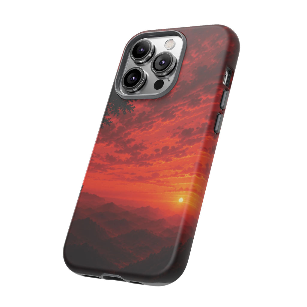 Sunset Mountain Tough Phone Case — Red Horizon Landscape Protective Case
