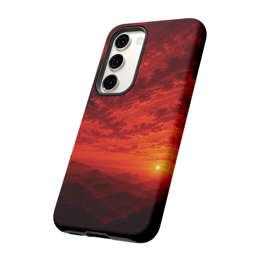 Sunset Mountain Tough Phone Case — Red Horizon Landscape Protective Case