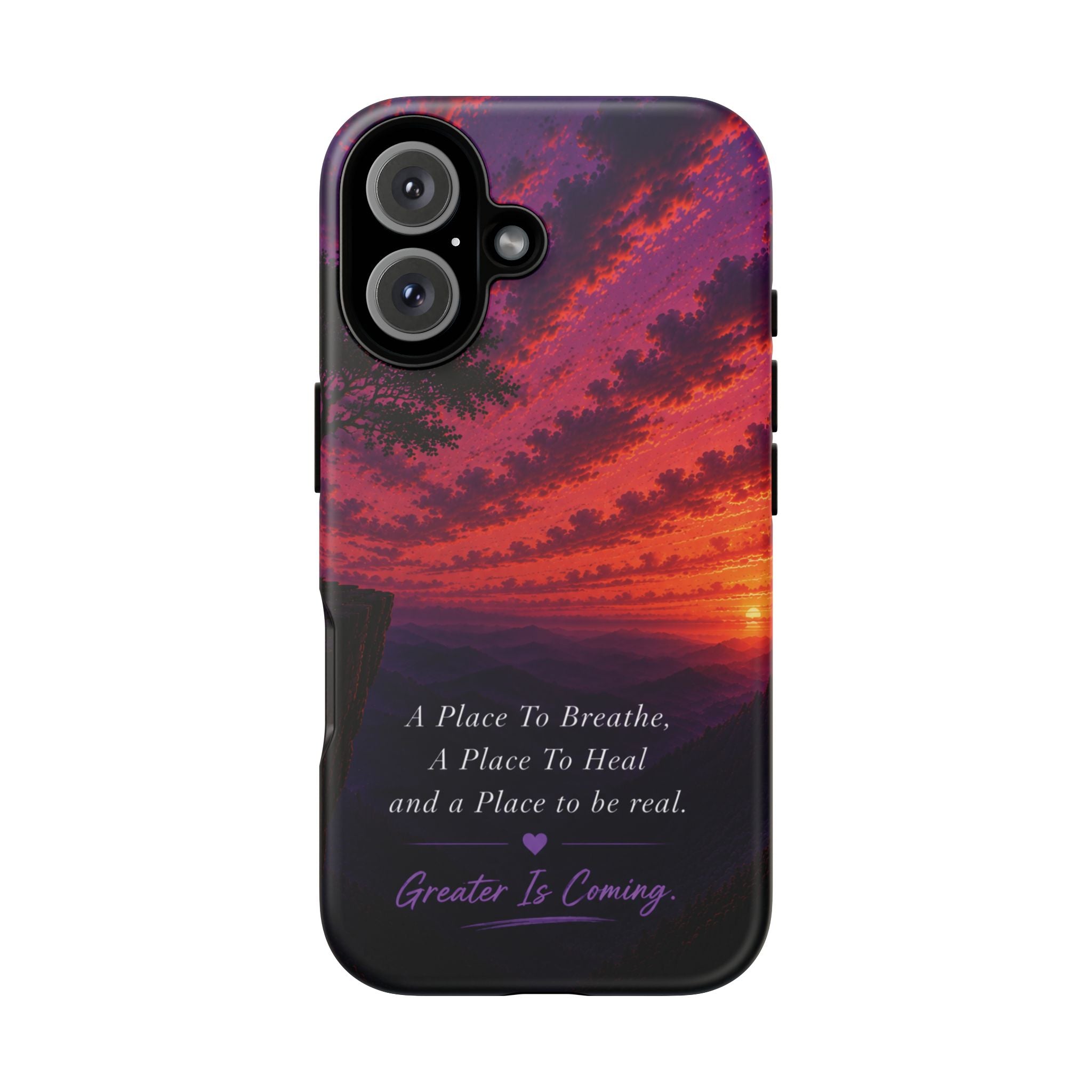 Sunset Serenity Phone Case – “A Place To Breathe, A Place To Heal” Inspirational Galaxy Case