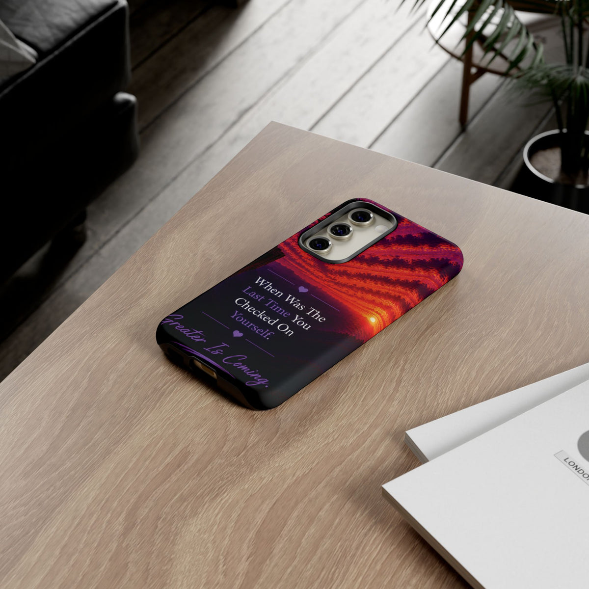 Inspirational Phone Case - "When Was The Last Time You Checked On Yourself?" Sunset Self-Care Quote