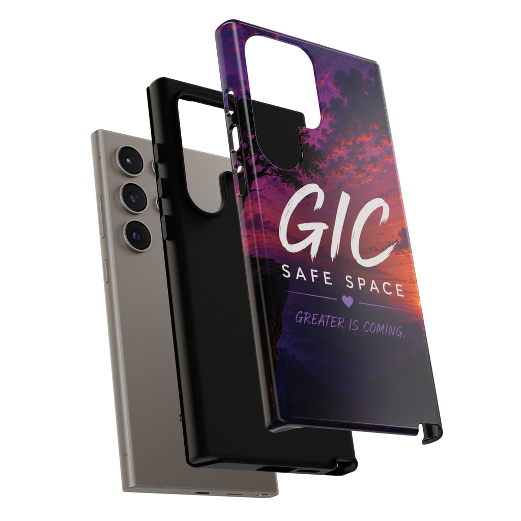 GIC Safe Space Tough Phone Case — "Greater Is Coming" Sunset Design